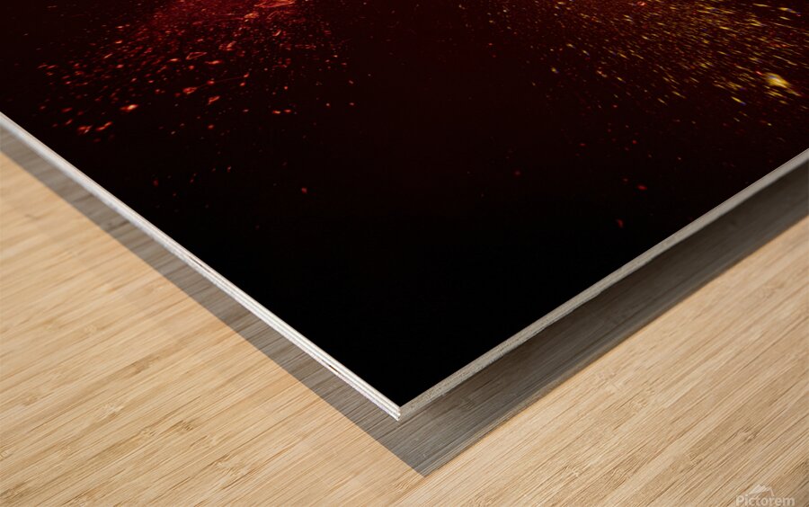 explosion of a glass bulb on a black background.  Wood print