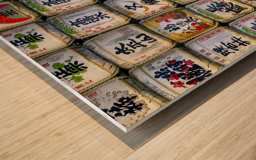sake barrels at the Meiji-Jingu temple  Wood print