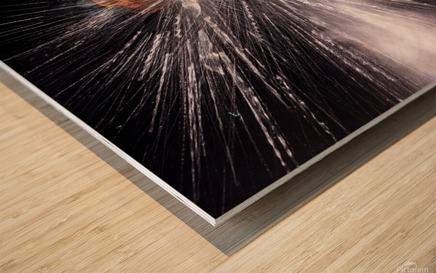 electric bulb breaks with shrapnel scattering quickly Wood print