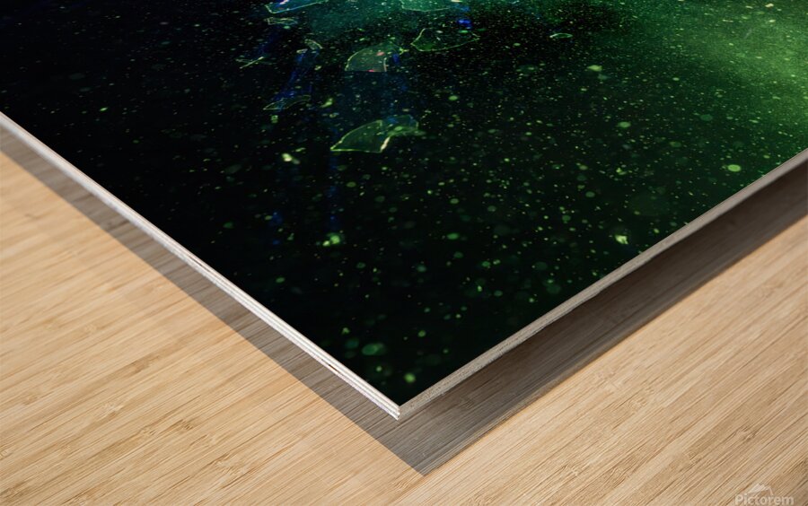 shattering bulb on black background Wood print