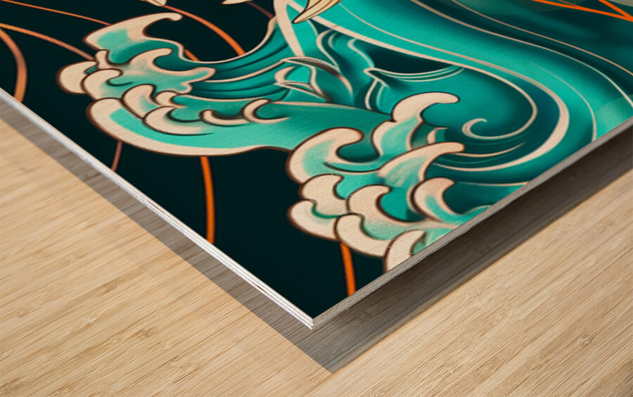 Traditional asian koi fish in waves illustration Wood print