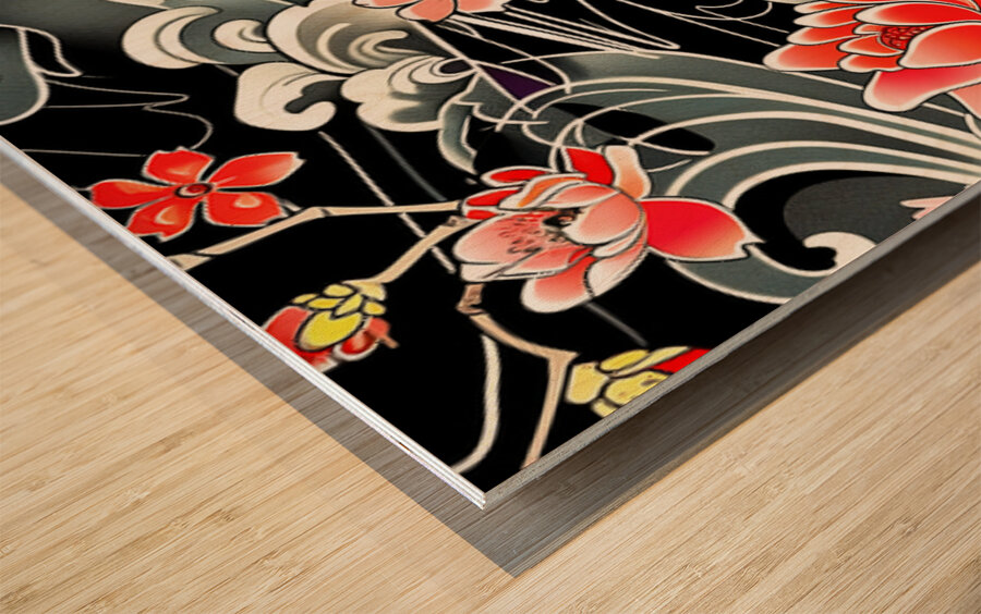 Traditional japanese koi fish with floral patterns Wood print