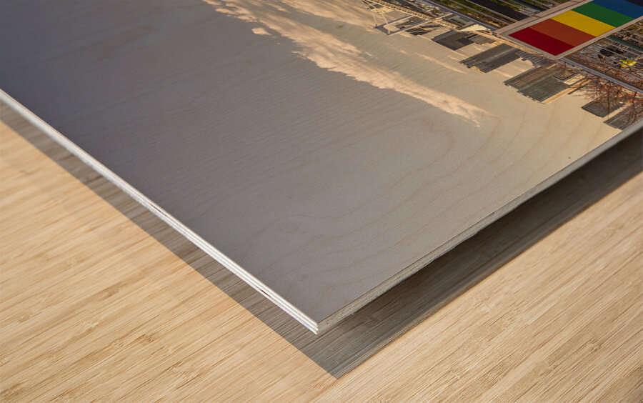 Rainbow love sign standing in front of rainbow bridge  tokyo Wood print