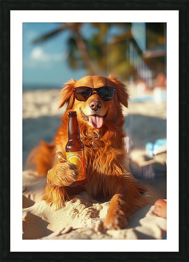 Beer Dog at the Beach 8 Picture Frame print