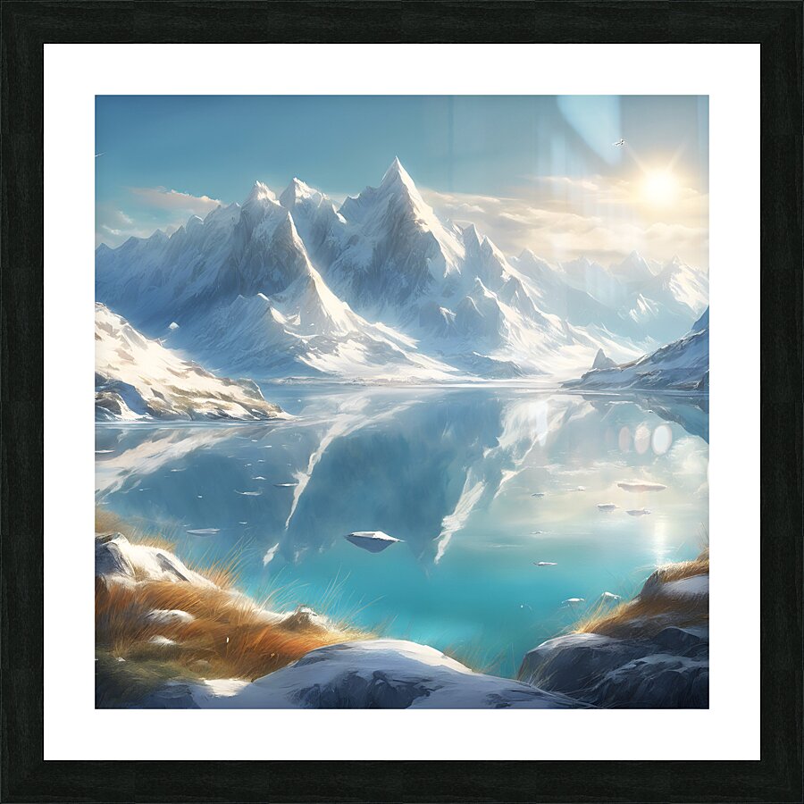 0 Snowy mountains clear sea clear sky beautiful Picture Frame print