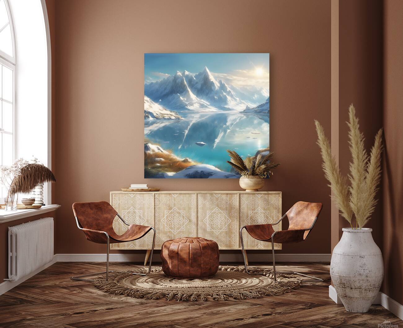 0 Snowy mountains clear sea clear sky beautiful Reproduction