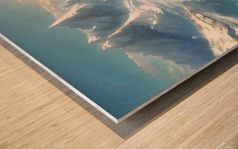 0 Snowy mountains clear sea clear sky beautiful Wood print