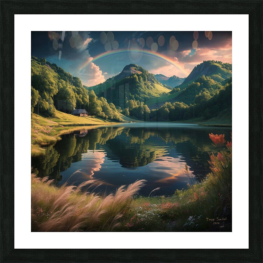 the scene is a serene lake Picture Frame print