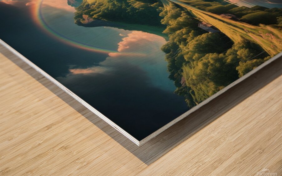 the scene is a serene lake Wood print