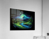 nature neon green blue mountains river trees dark Acrylic Print