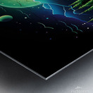 nature neon green blue mountains river trees dark Metal print