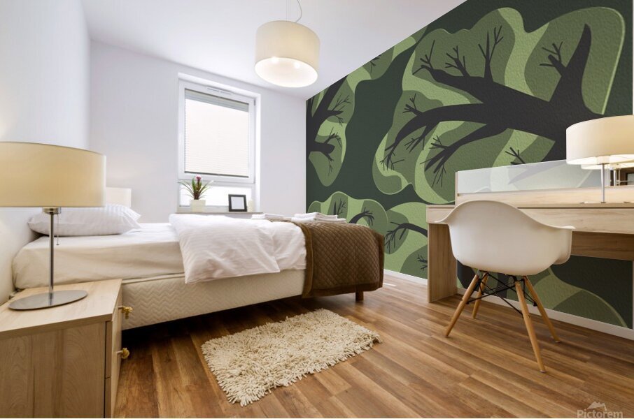 trees forest evening drawin Mural print