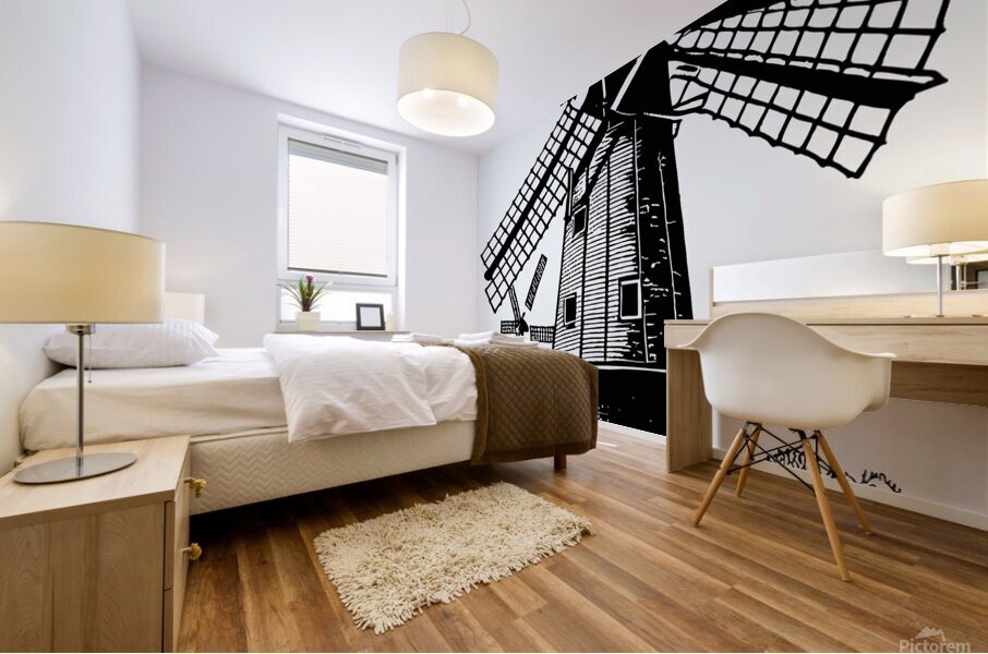 windmill drawing structure old vintage netherland Mural print