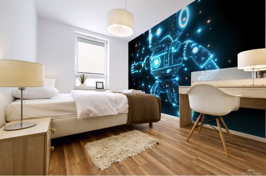 blue robot technology glowing Mural print