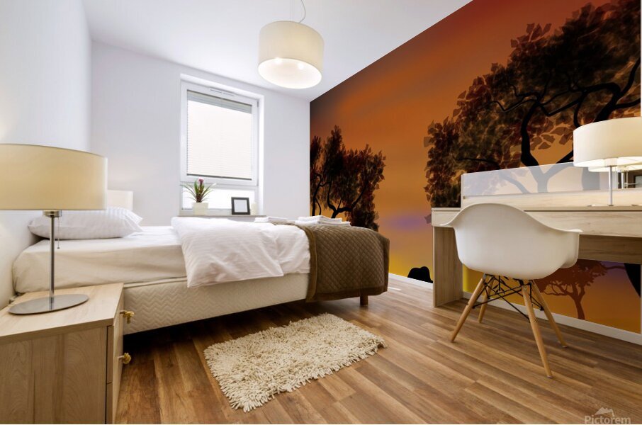 landscape illustration elephants animals africa s Mural print