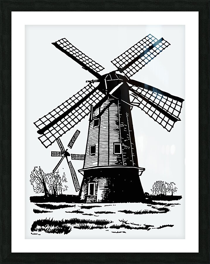 windmill drawing structure old vintage netherland Picture Frame print