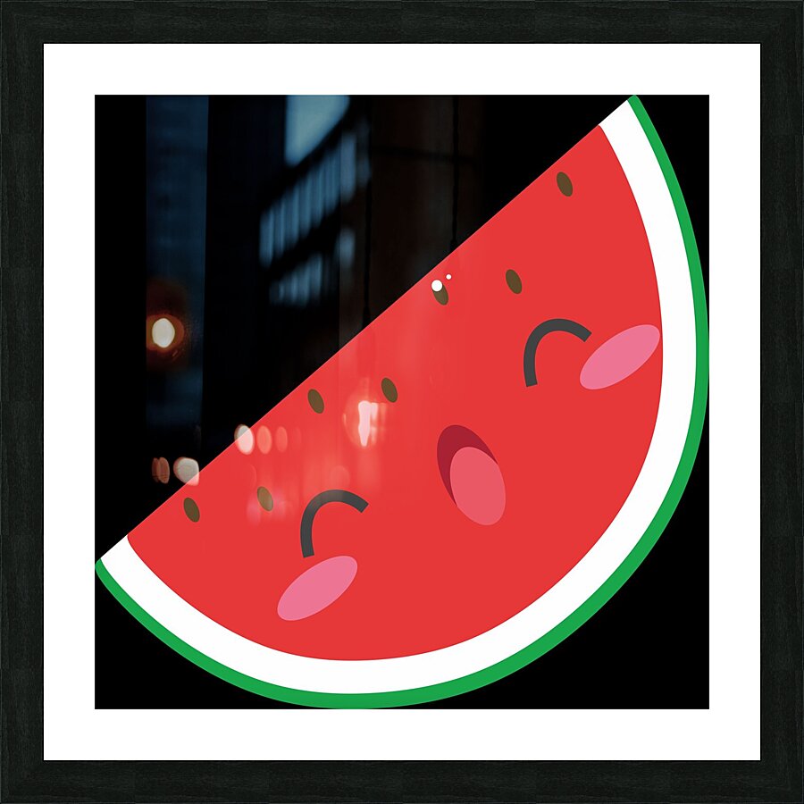fruit watermelon cute kawaii healthy seeds face.j Picture Frame print