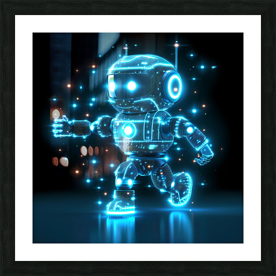 blue robot technology glowing Picture Frame print