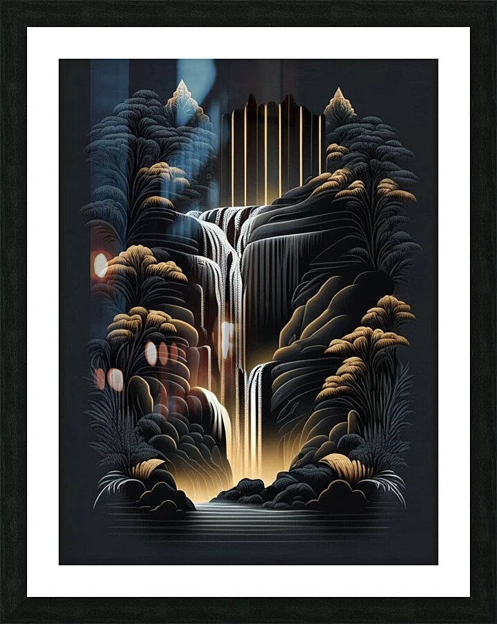 waterfall water nature springs rain drawing paint Picture Frame print