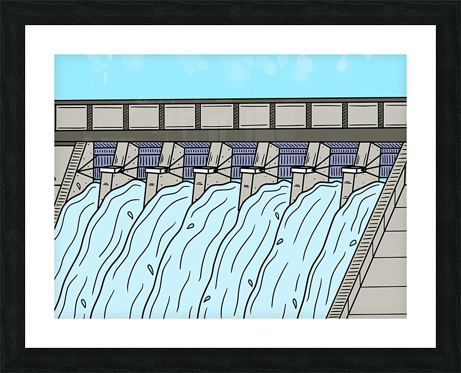 dam floodgate stop gates water supply water reser Picture Frame print