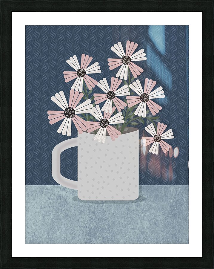 flowers mug drawing blue background pattern natur Picture Frame print