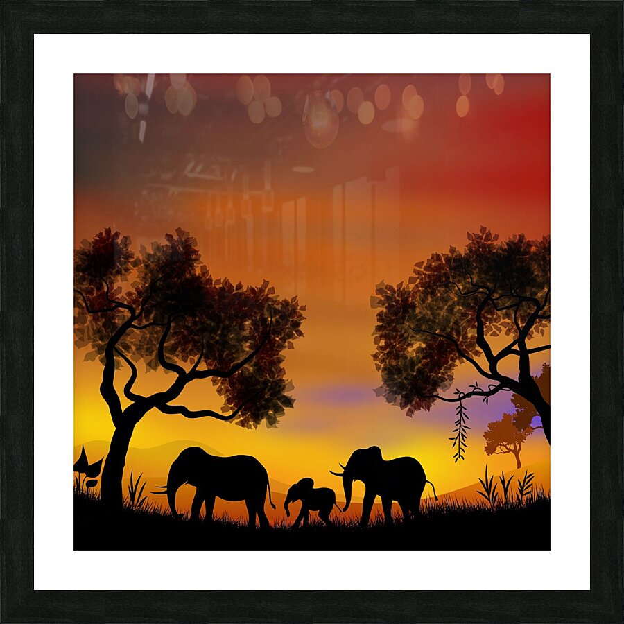 landscape illustration elephants animals africa s Picture Frame print