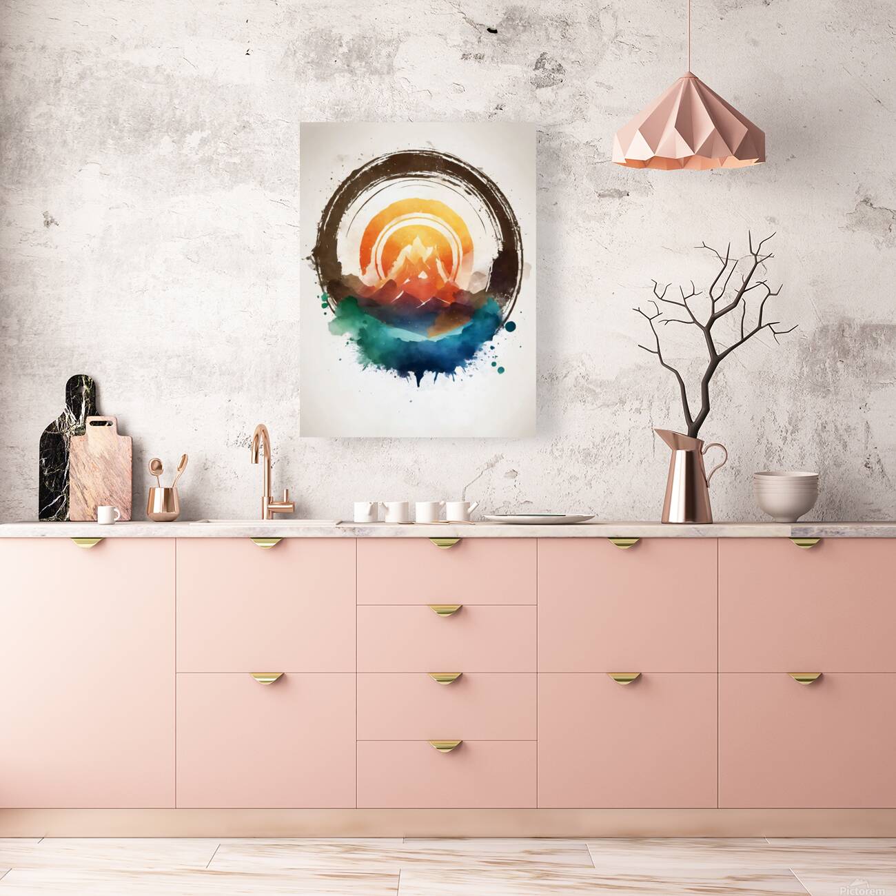 nature watercolor mountain camping outdoors fores Reproduction