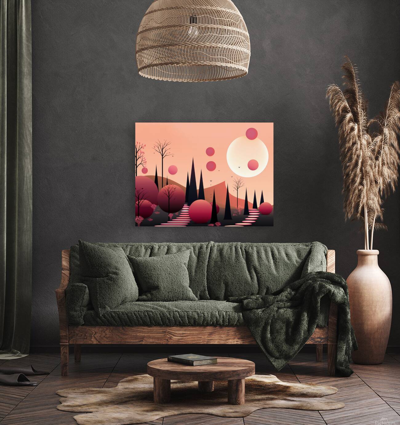 sunset dawn trees forest park art Reproduction