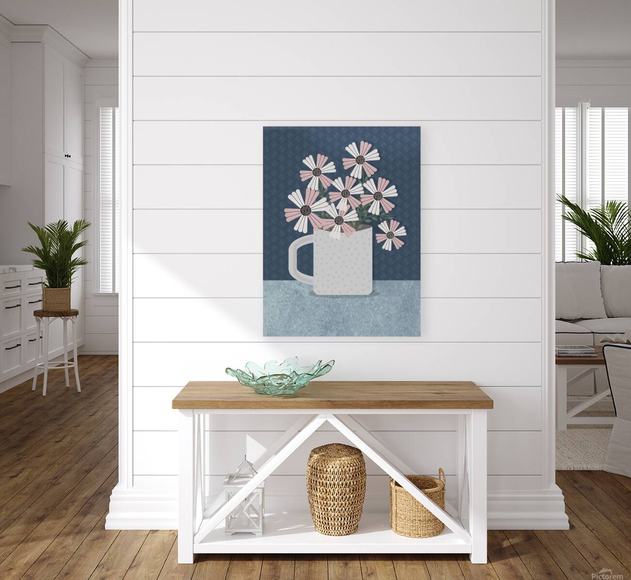 flowers mug drawing blue background pattern natur Reproduction