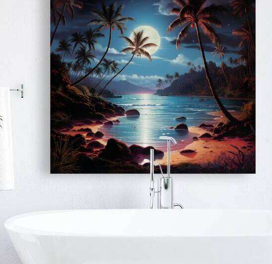 abstract tropical ocean landscape night moon fant by Sastroredjo