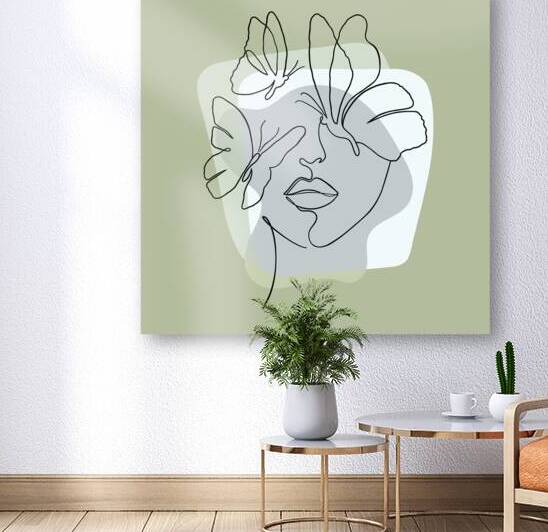 woman butterflies line art minimalist art paintin by Sastroredjo