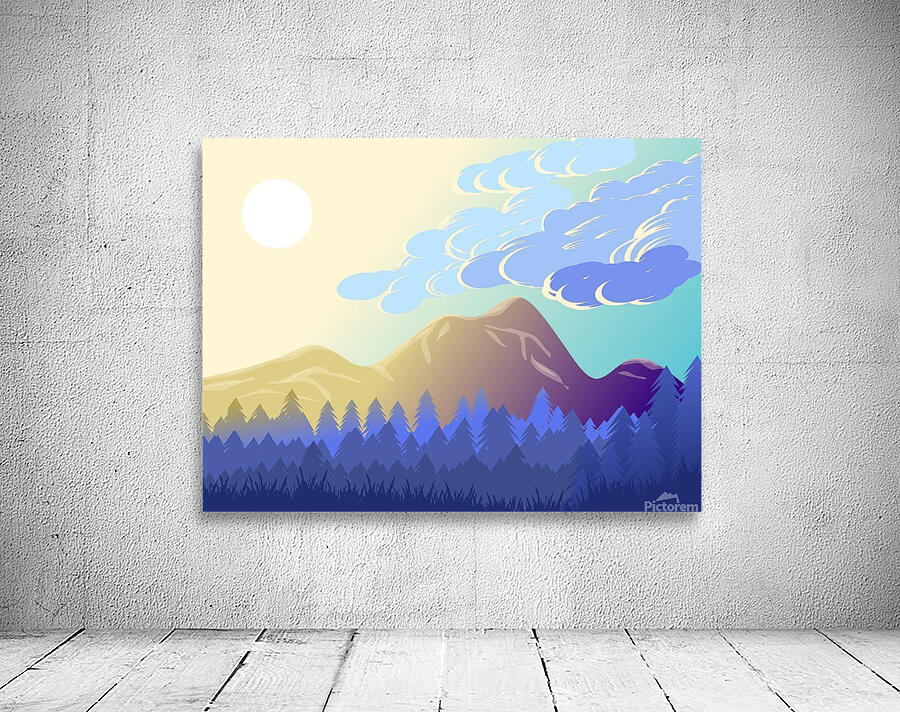 mountains forest landscape sky clouds sun sunligh Wall Preview