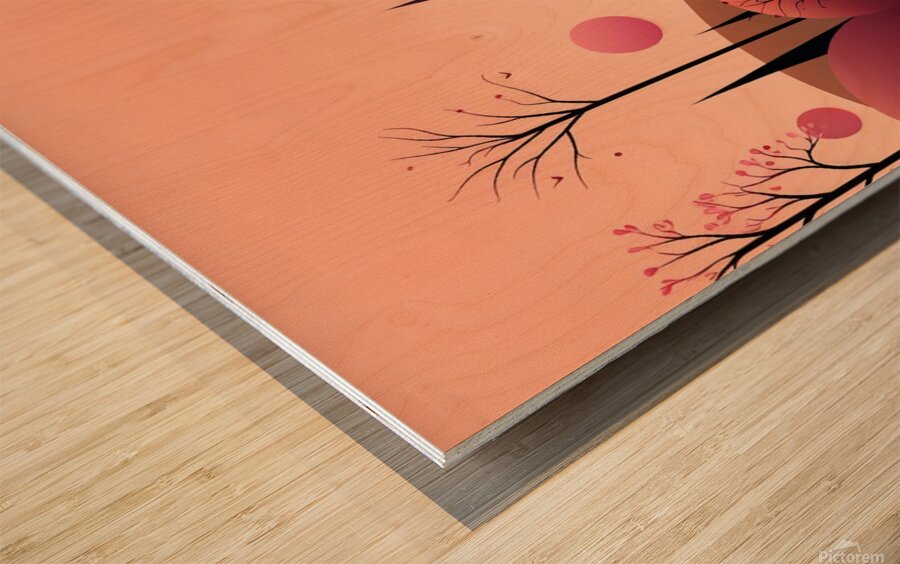 sunset dawn trees forest park art Wood print