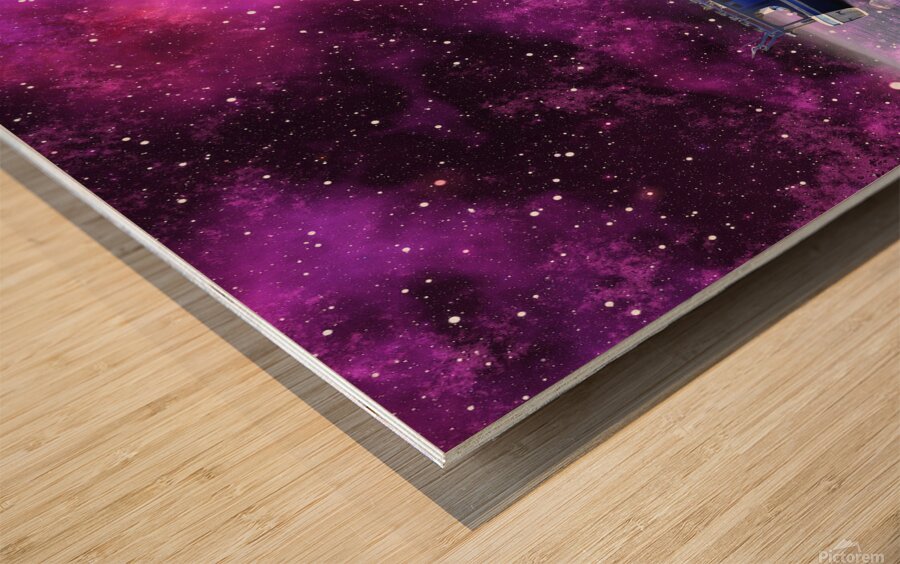 boat fisherman ship sea ocean milky way night nat Wood print