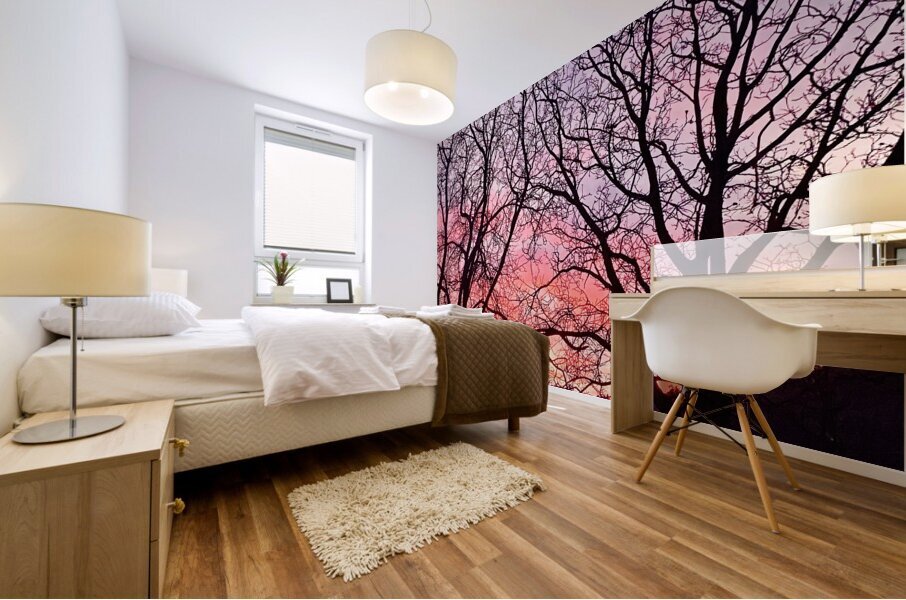 Sunset and branches Mural print