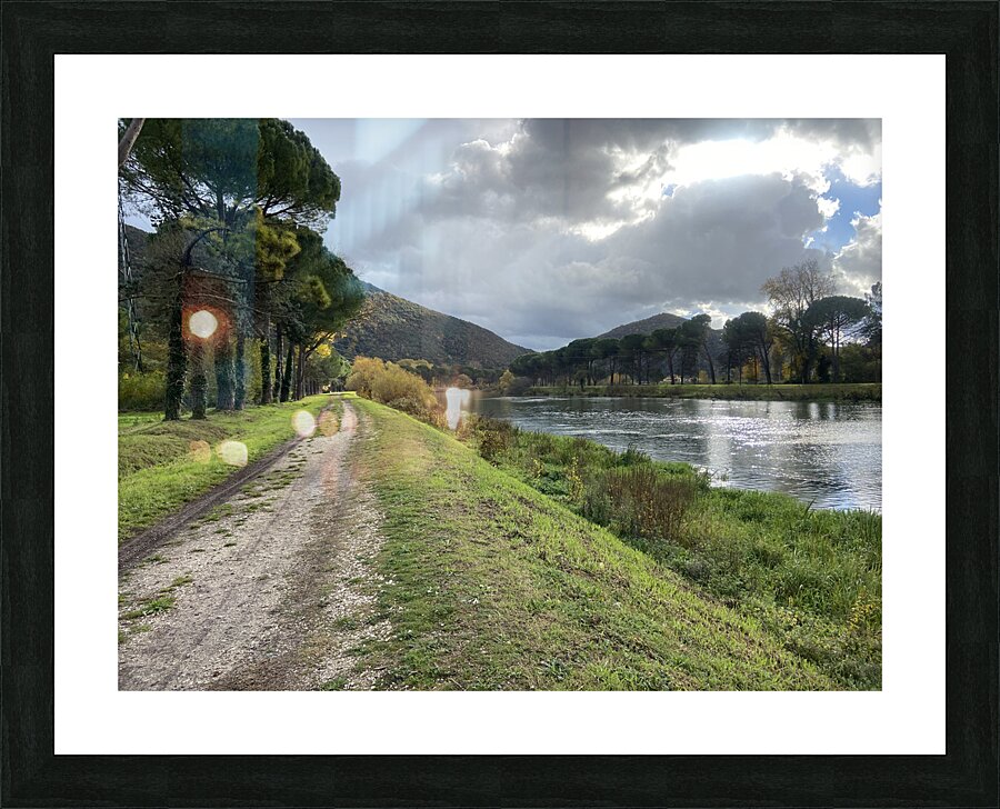 Strolling by a river Picture Frame print