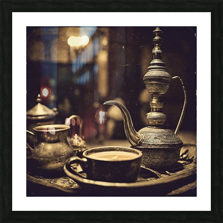 919881 hot coffee drink in old fashion glass ware Picture Frame print