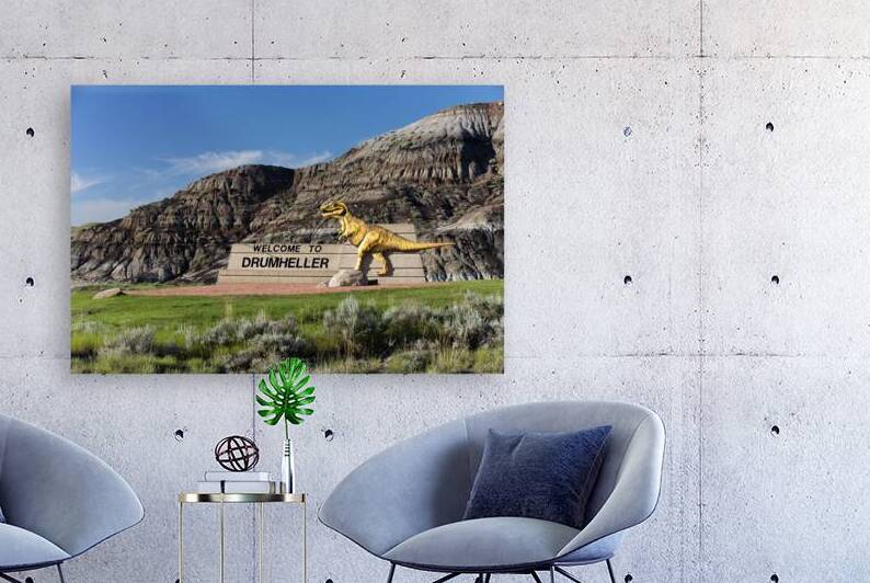 Drumheller Welcome Dinosour Sign Badlands Alberta  by Kevin Miller Photography