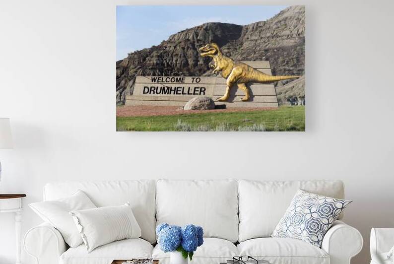 Drumheller Welcome Dinosour Sign Badlands Alberta  by Kevin Miller Photography