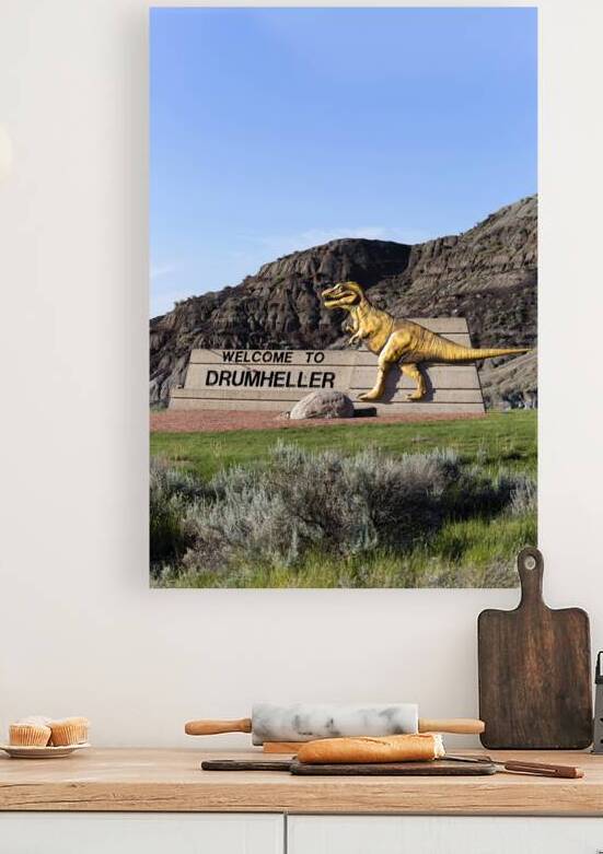 Drumheller Welcome Dinosour Sign Badlands Alberta  by Kevin Miller Photography