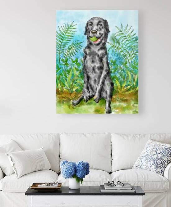 Black Labrador Retriever dog portrait watercolor painting by Kevin Miller Photography