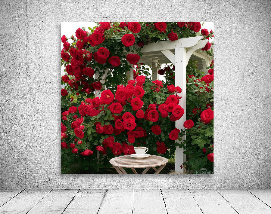  A White Pergola and Red Roses.  Wall Preview