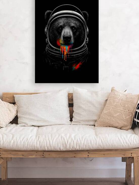 Astronaut Bear with Neon Paint Drips – Cosmic Animal Art by BadrBrand