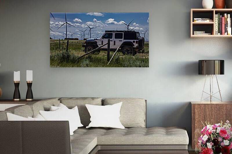 Jeep Wrangler in Montana Pryor Mountain Wind Farm 69A6587 T Pict by Jim Ward