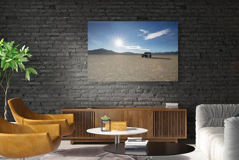 Jeep Wrangler on Dry Lakebed Smith Creek Nevada 69A0491 T Pict by Jim Ward