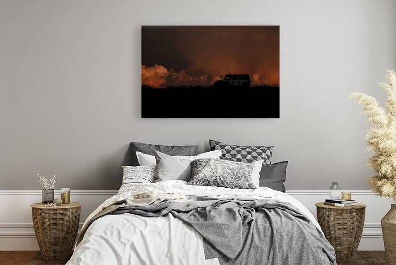 Jeep Wrangler on Horizon before Orange Sky of Storm Cell 69A7857 T Pict Full by Jim Ward