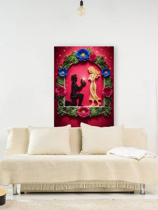 Romantic Proposal Wall Art | Love & Engagement Paper Cut Floral Illustration by MTCAYACHI