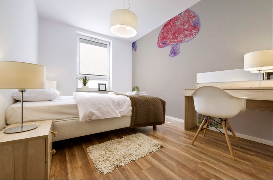 flying mushrooms drawing Mural print