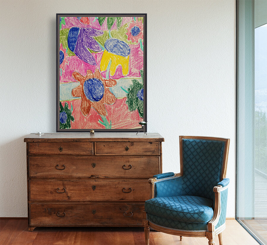 happy flower drawing Reproduction