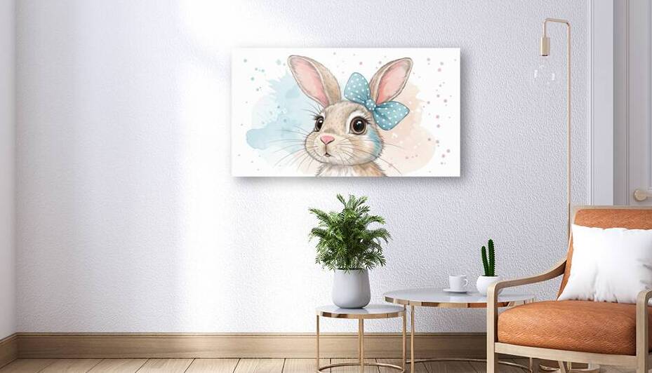 Whimsical Bunny Bliss Expressive Eyes  Watercolor by Nourdigit